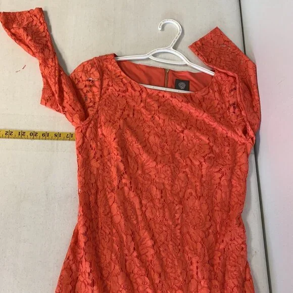 Vince Camuto Dress Coral Lace Overlay Long Sleeve Dress Size 2 - Picture 4 of 8